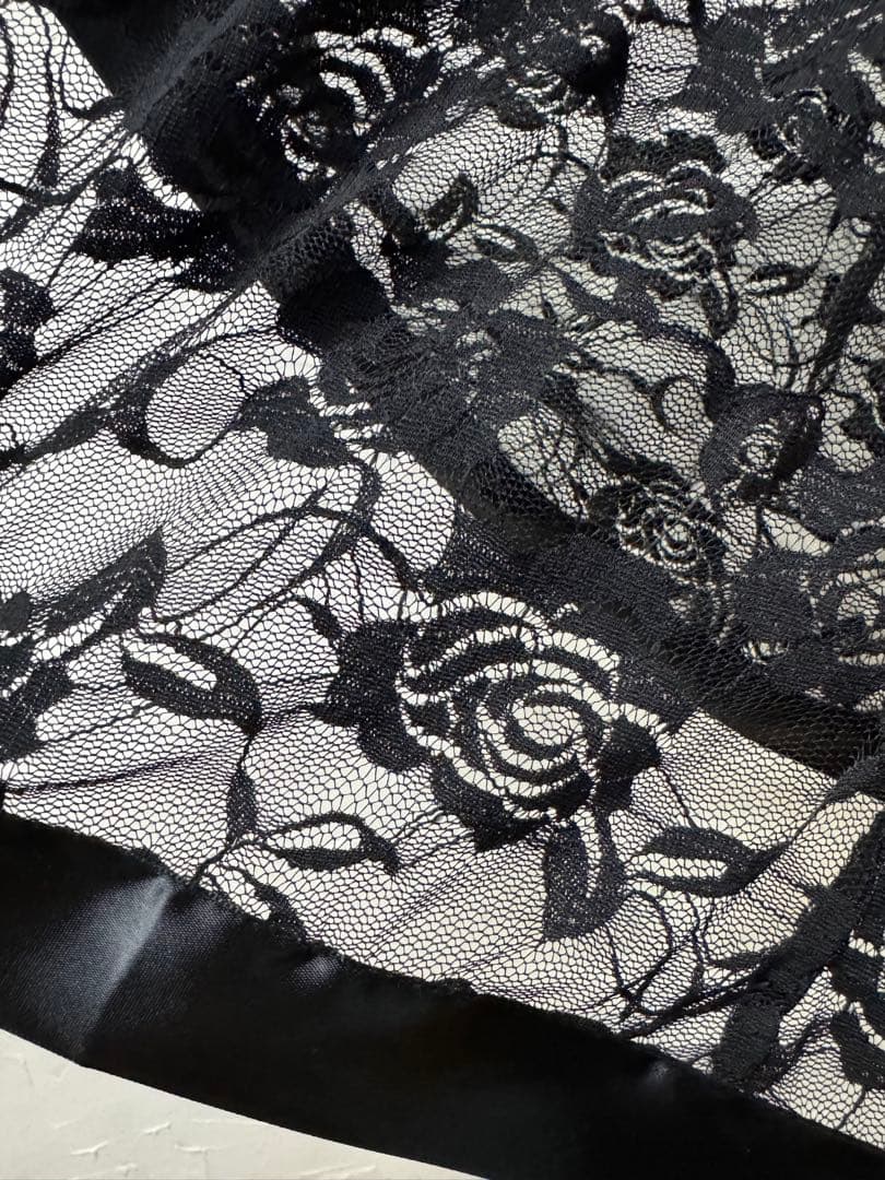【薔薇レース】新品 社交ダンス用裾サテンテープ 黒ロングスカートb234