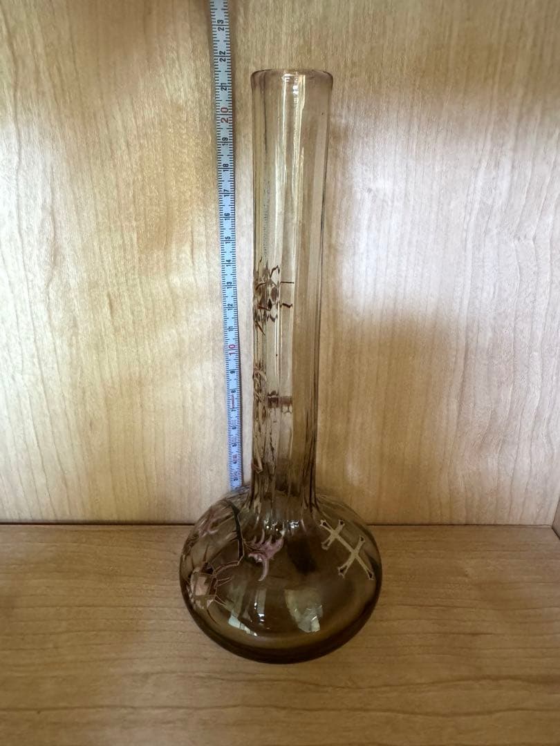 本物保証 エミール•ガレ エナメルガラス花瓶 約1890年 骨董 稀少品 共箱