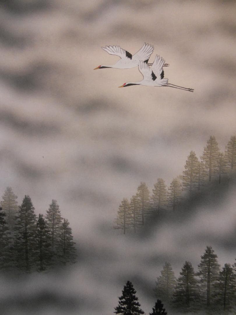 掛け軸 勝成 富士双鶴 絹本 希少 軸装 茶道具 掛軸 美品 です。