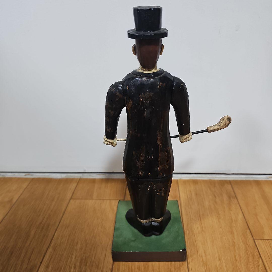 アンティーク 「ゴルファー立像」木彫り