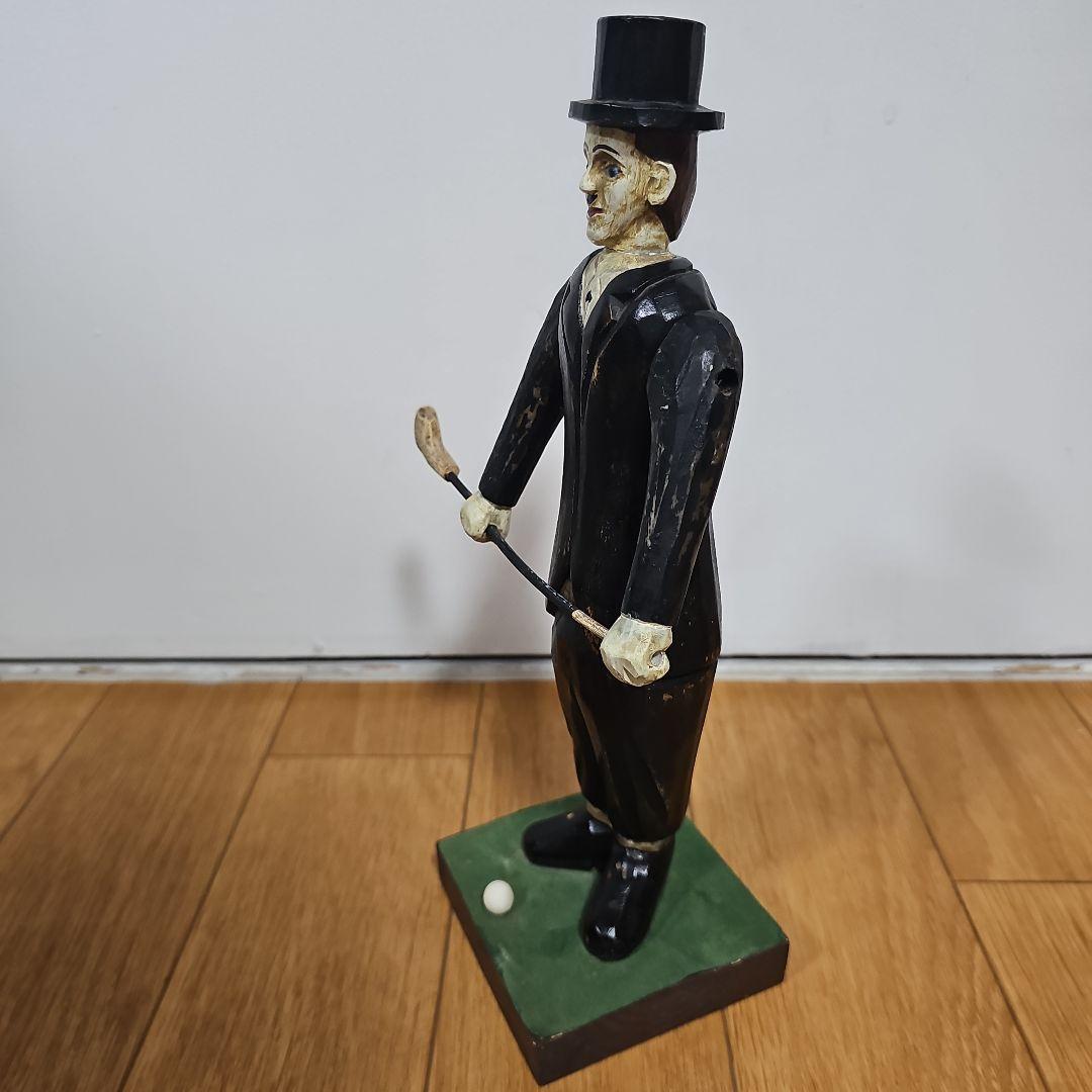 アンティーク 「ゴルファー立像」木彫り