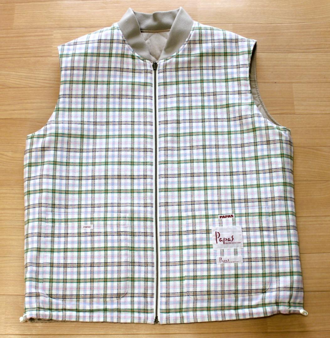 極美品/5万円』PAPAS パパス ベスト『リバーシブル中綿入りキルティング
