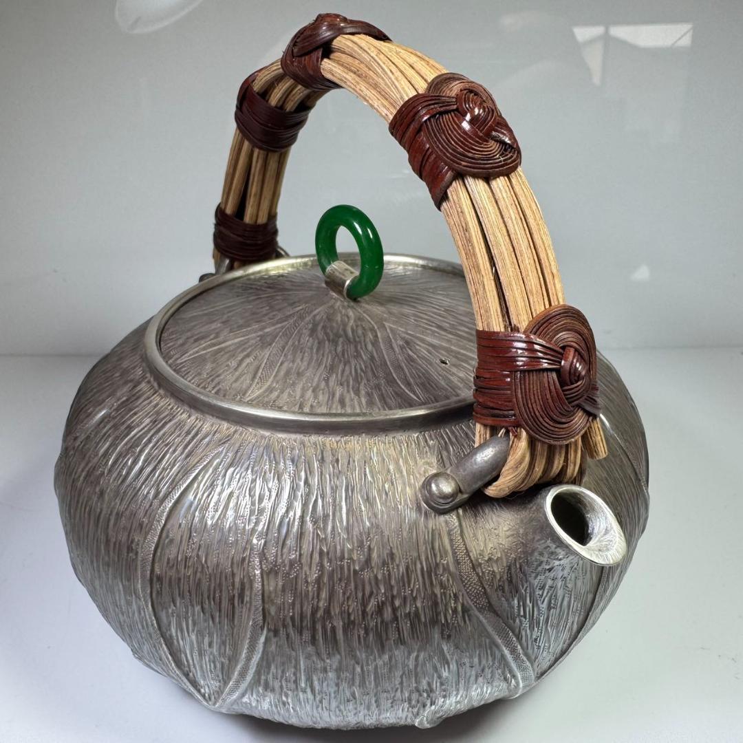 純銀製 薬缶 貴石摘 藤手 銀瓶 美術品 煎茶 純銀保証