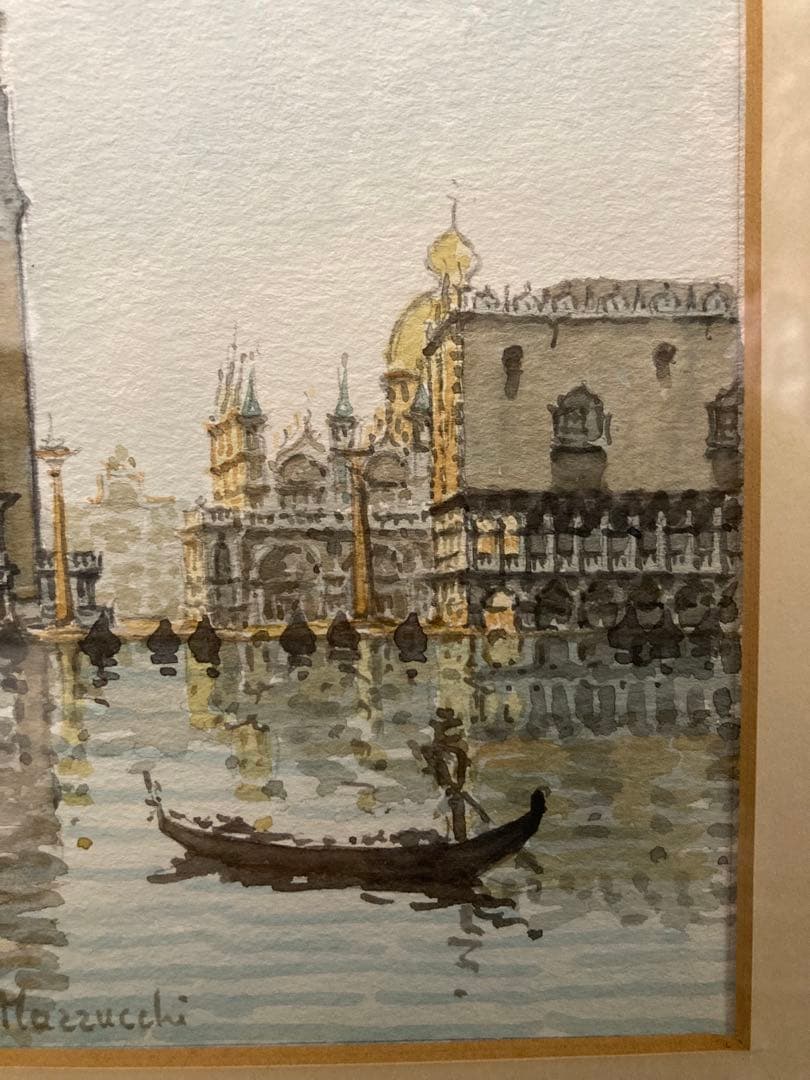 水彩 肉筆　ヴェニス・サンマルコ広場 <F・Mazzucchi> 箱有