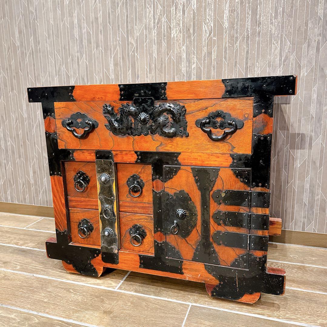 【美品】仙台箪笥風 民芸箪笥 和家具 小箪笥 車輪付き 鉄金具 木製 収納棚