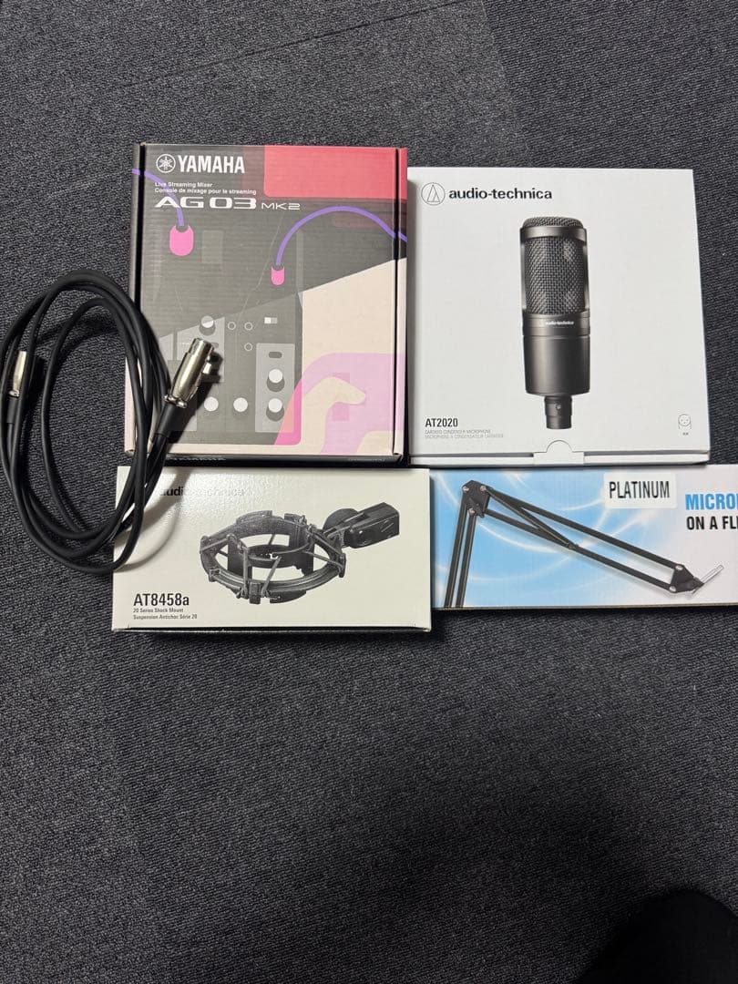 配信用マイク、マイクスタンド、ミキサーフルセット