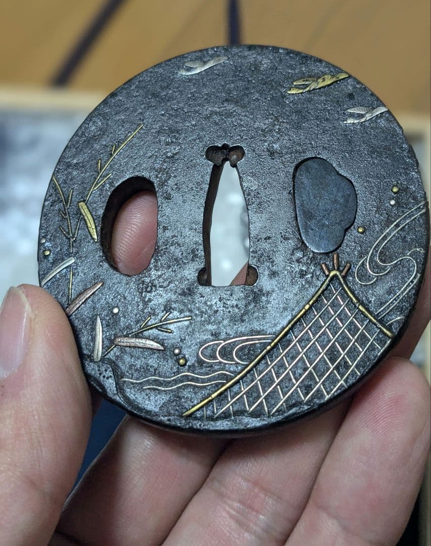 日本刀鍔！状態抜群！家とネコジャラシ！