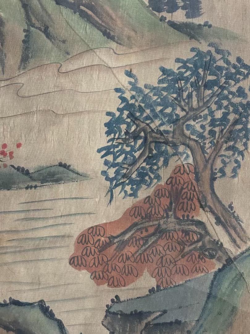 中国古美術 清代 王時敏 放掉吟秋山水図 絹本 三尺 手描き 掛け軸 水彩画