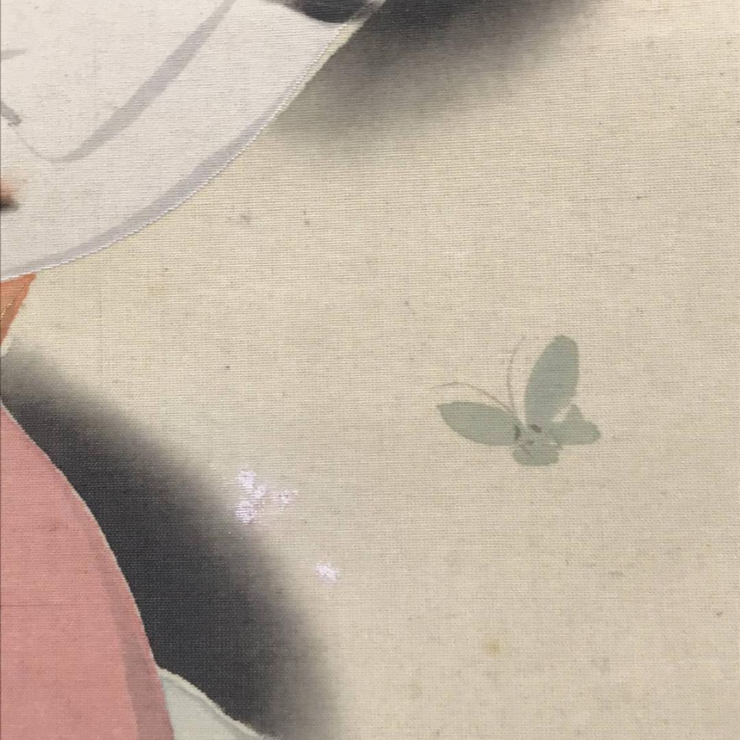 【真作】天斎/唐美人に蝶図/美人画/美人図/掛軸/名家伝来/AC-188