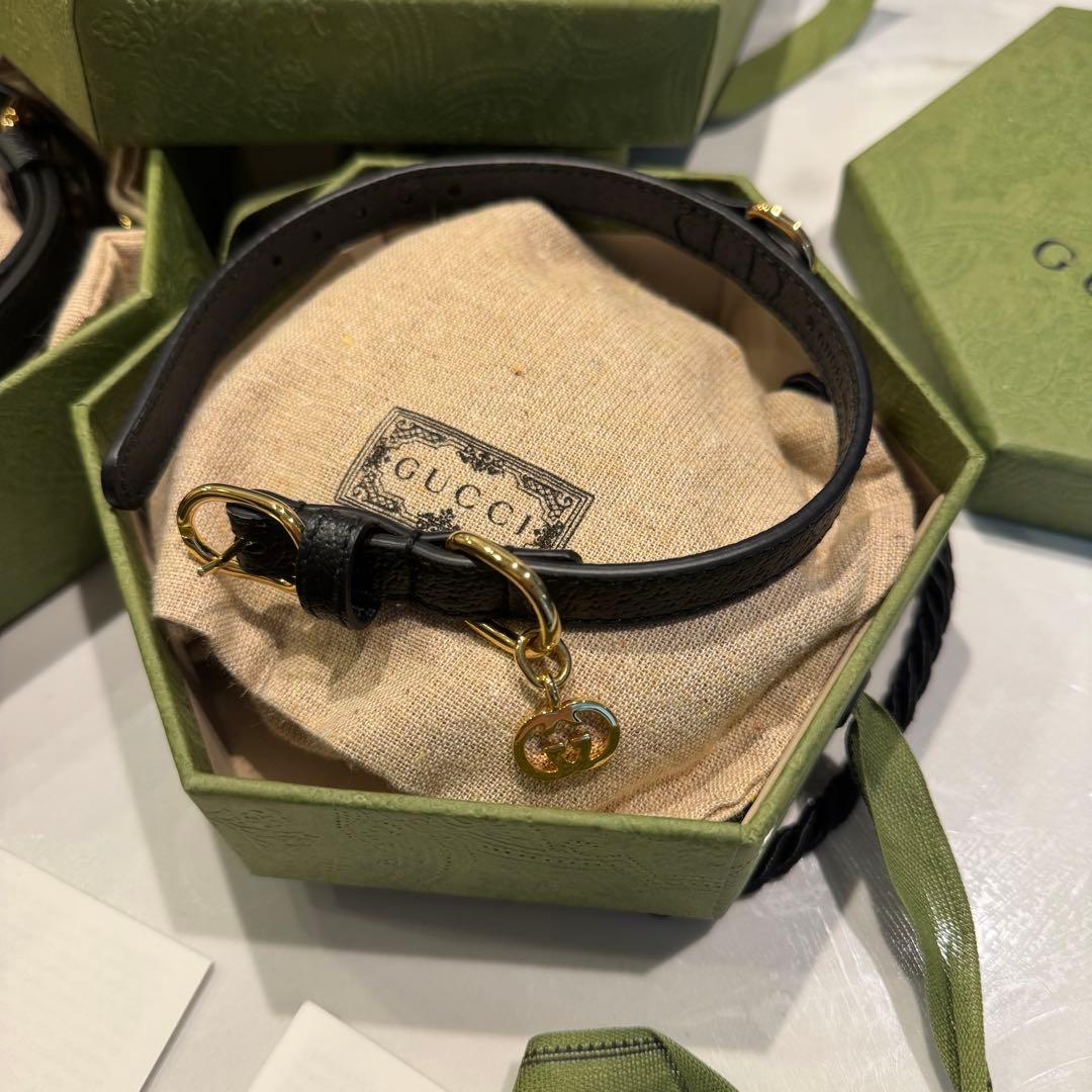 【正規品・新品未使用】GUCCI ブラックレザー首輪 ＆ リード XS サイズ