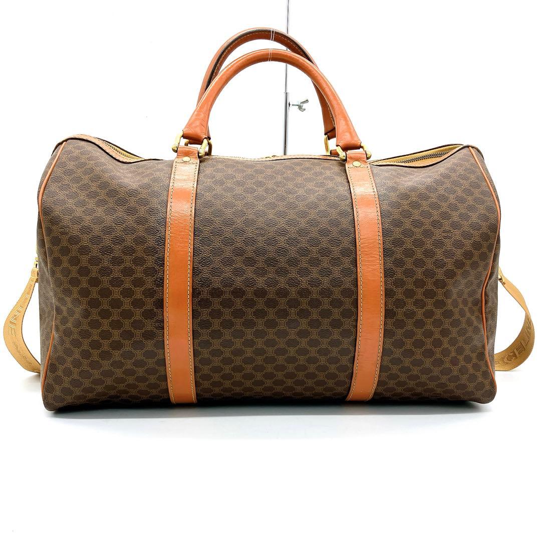 【CELINE】ボストンバッグ　マカダム柄　ゴールド金具　PVC ブラウン