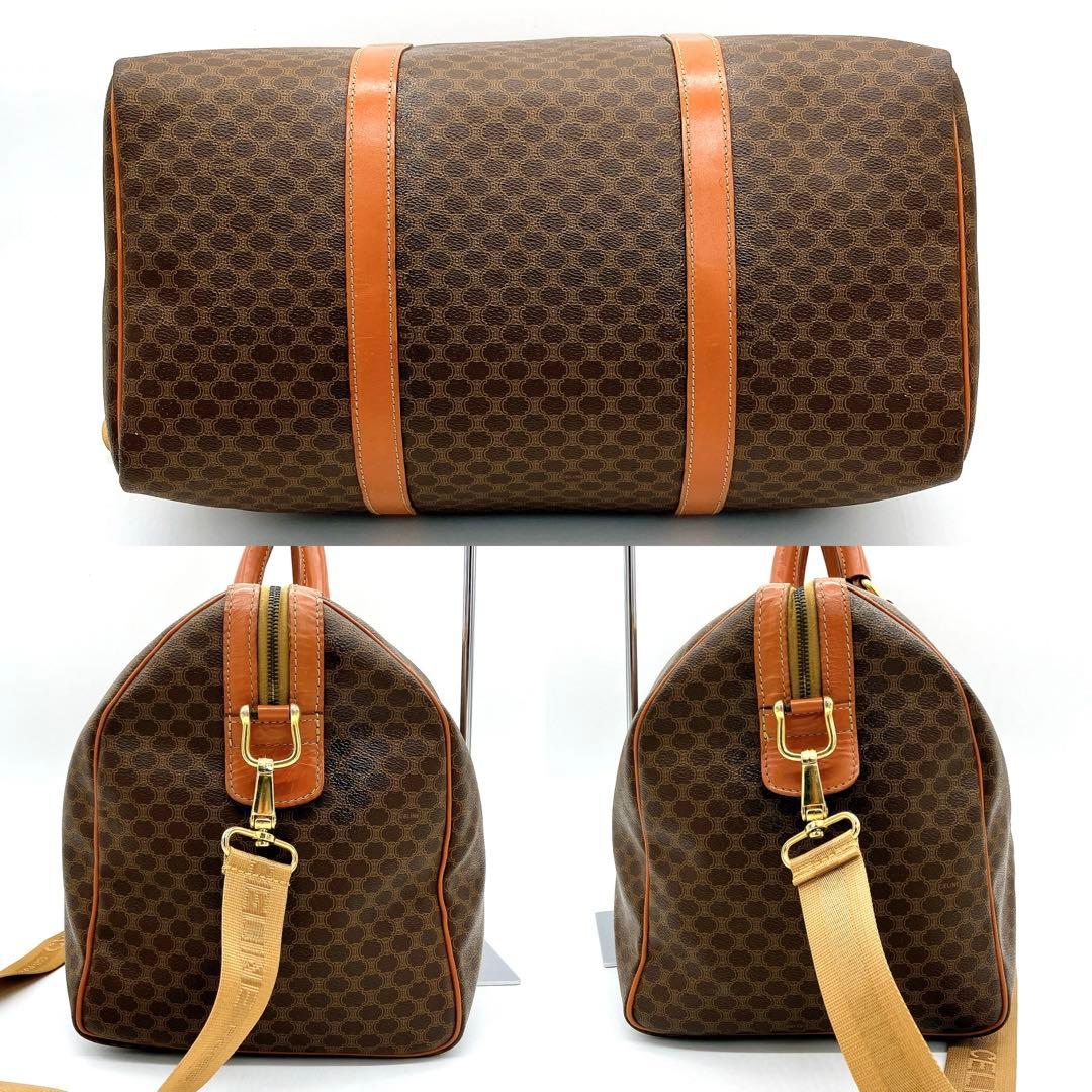 【CELINE】ボストンバッグ　マカダム柄　ゴールド金具　PVC ブラウン