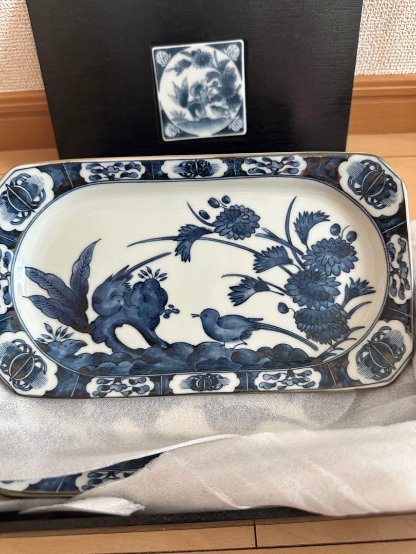 古染花鳥焼物皿(陶板付) 新品　5枚セット