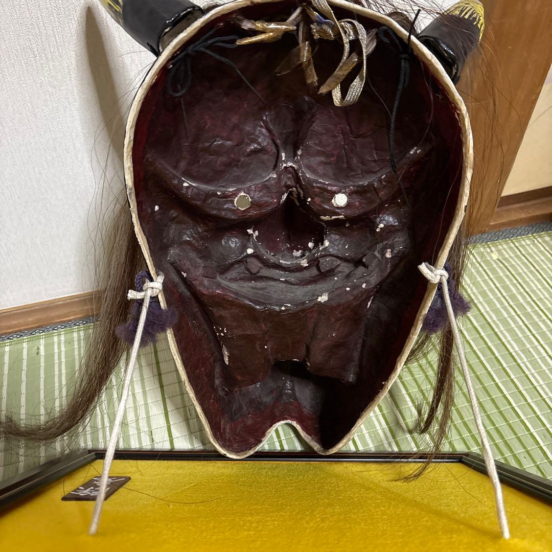 石見神楽面　般若　大　鬼　男　お面　能面　壁掛け　般若　角　置物　レトロ　工芸品