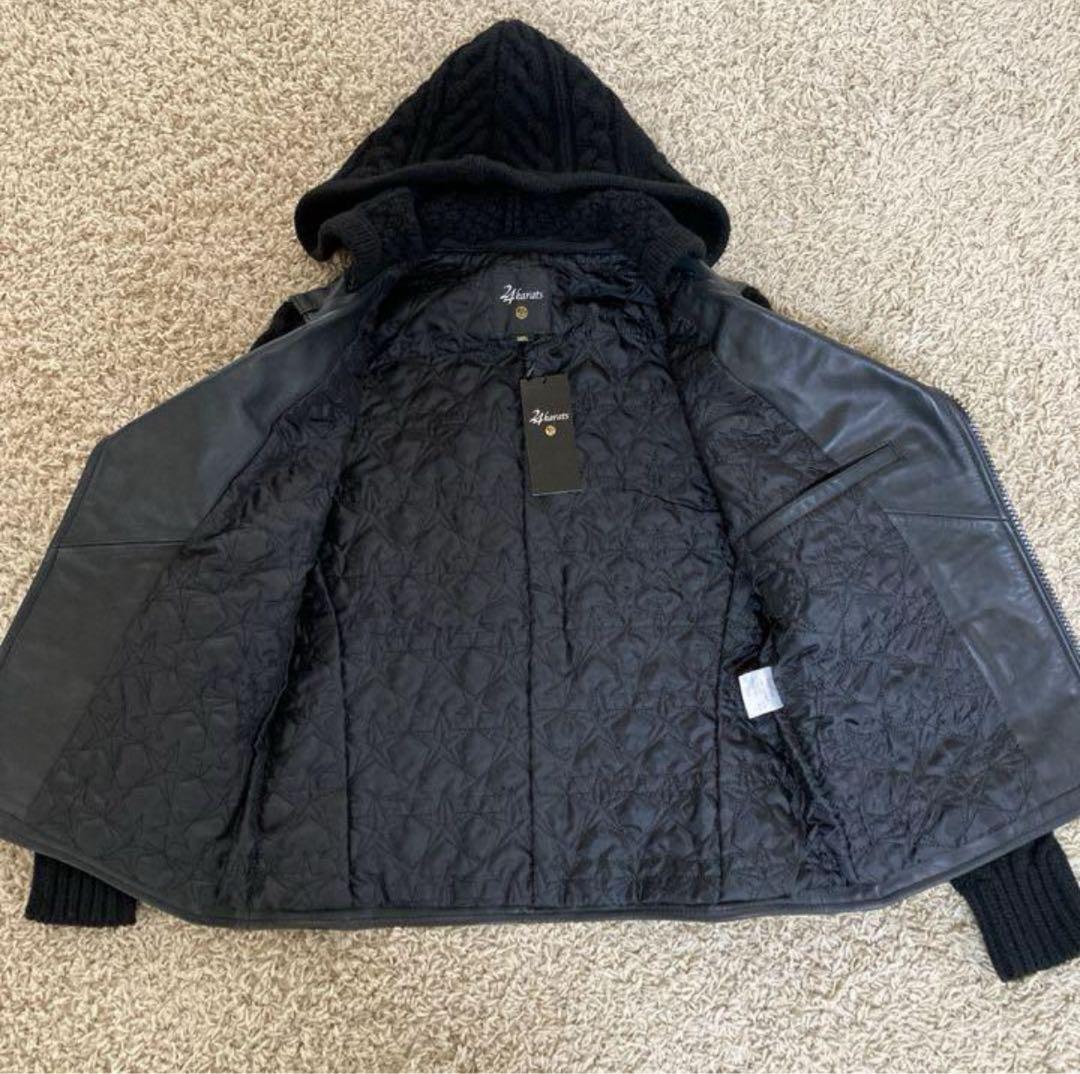 85新品/24Karats レザー×ニット ジャケットSライダースジャケット