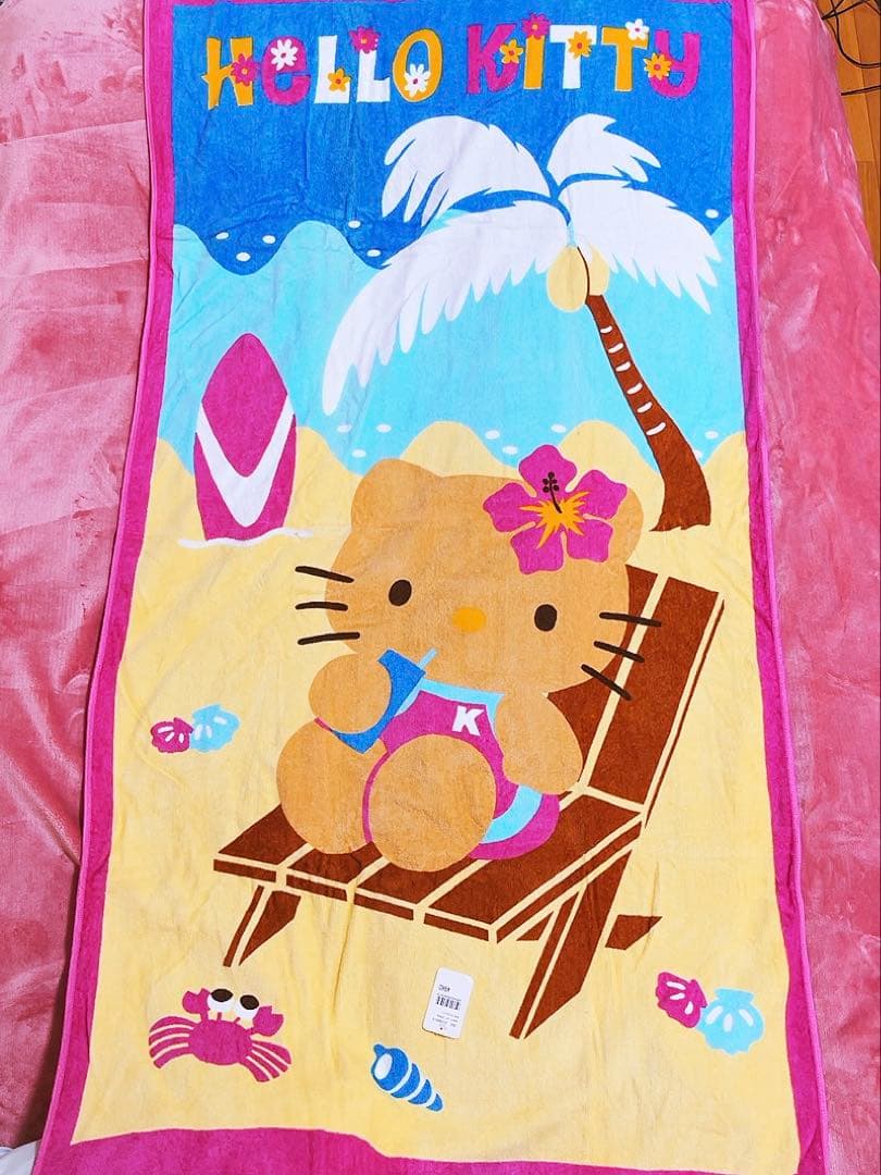 希少レア　ハローキティ　日焼けキティ　ビーチ　タオル　2002 サンリオ　レトロ