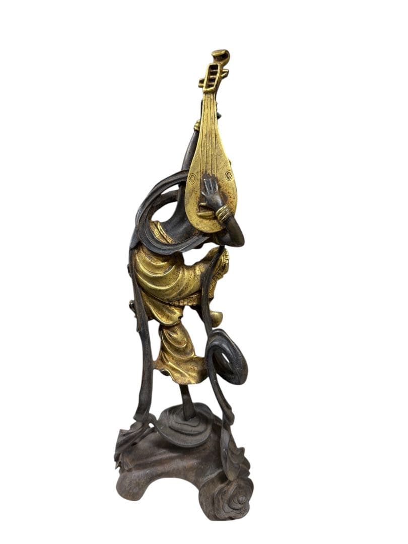 反弾琵琶　天女像　高さ約33㎝　重さ約2キロ　真鍮 仏像 置物 仏教美術