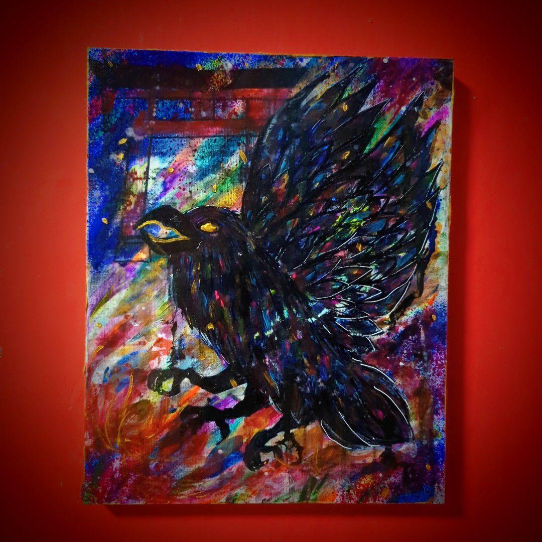 【一点物/原画】八咫烏と鳥居【F3号】【一点物/原画】