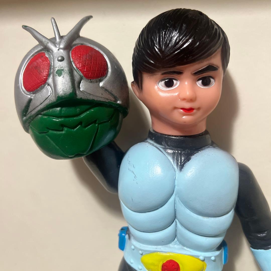 無版権 3本アンテナ 仮面ライダー ソフビ フィギュア 当時物 旧バンダイ