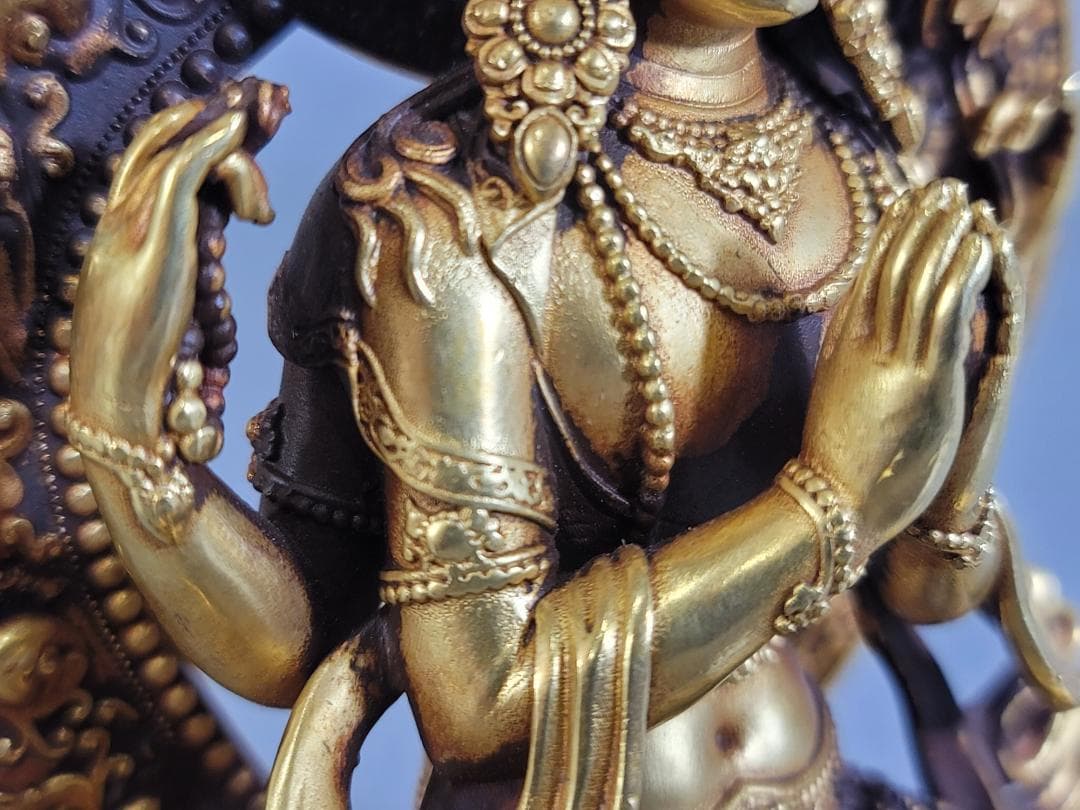 仏教古美術 古銅塗金彫刻 四臂観音仏像 明永楽年施款 古寺買取 唐物 中国美術