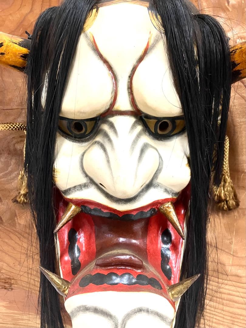 石見神楽面◆般若／男鬼 2面セット◆乾漆造 特大 壁掛け 招福 蔵出し