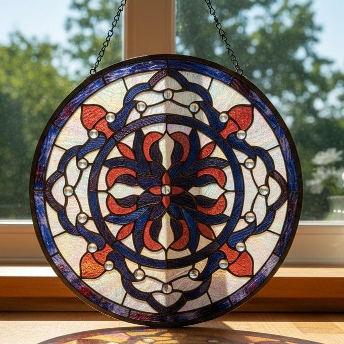 【大型45cm】ヴィンテージ ステンドグラス サンキャッチャー 壁掛け
