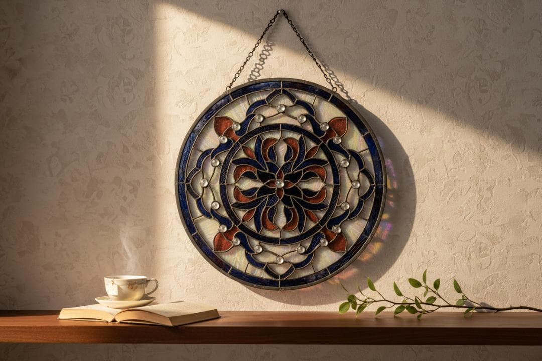 【大型45cm】ヴィンテージ ステンドグラス サンキャッチャー 壁掛け