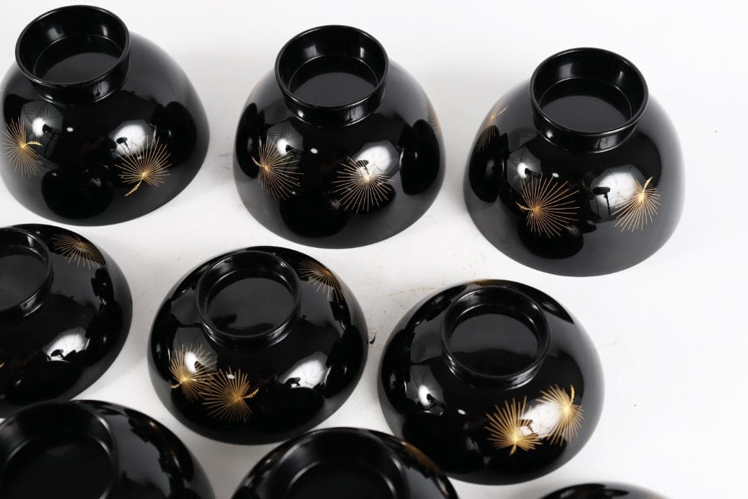 輪島塗 吸物椀 飛花沈金 高出英次　黒 5客　天然漆 天然木