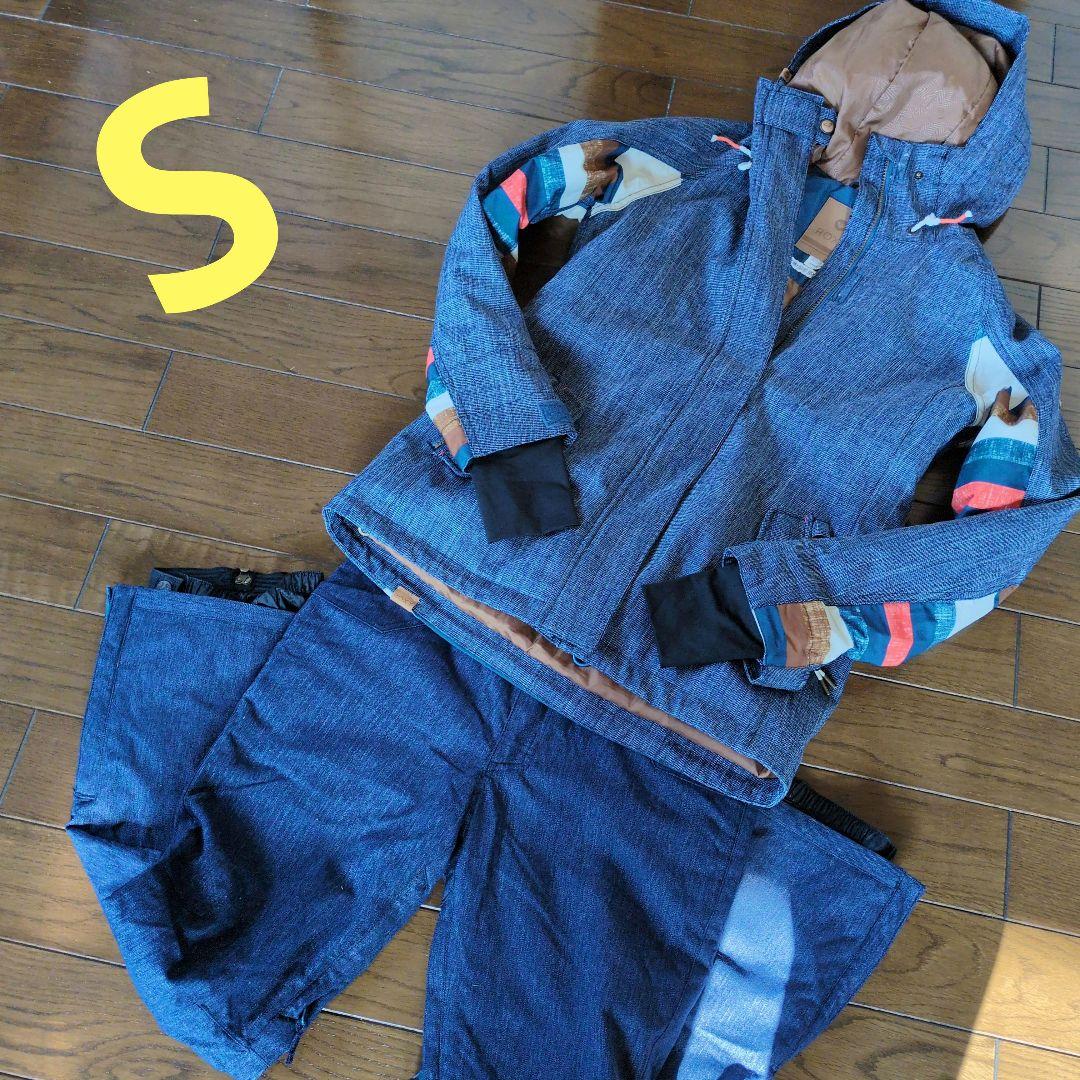 【美品】ROXY　スノボウェア　上下セット　ボーダー　マルチカラー　デニム風　Ｓ