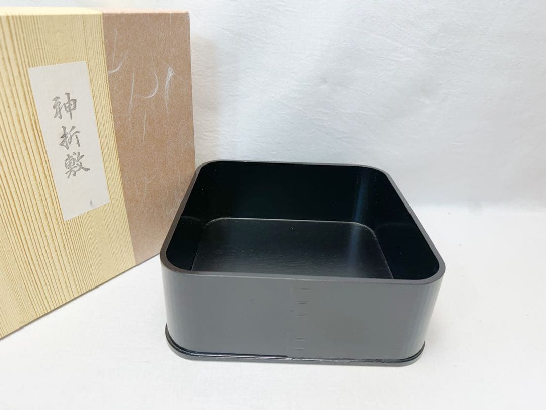 未使用 茶道具 木製 一閑塗 神折敷 炭入れ 炭取 紙箱