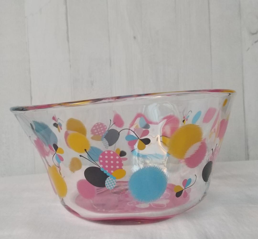 キティ　デザートグラス　ガラスボウル　皿　食器　蝶　クローバー　箸スプーン付き