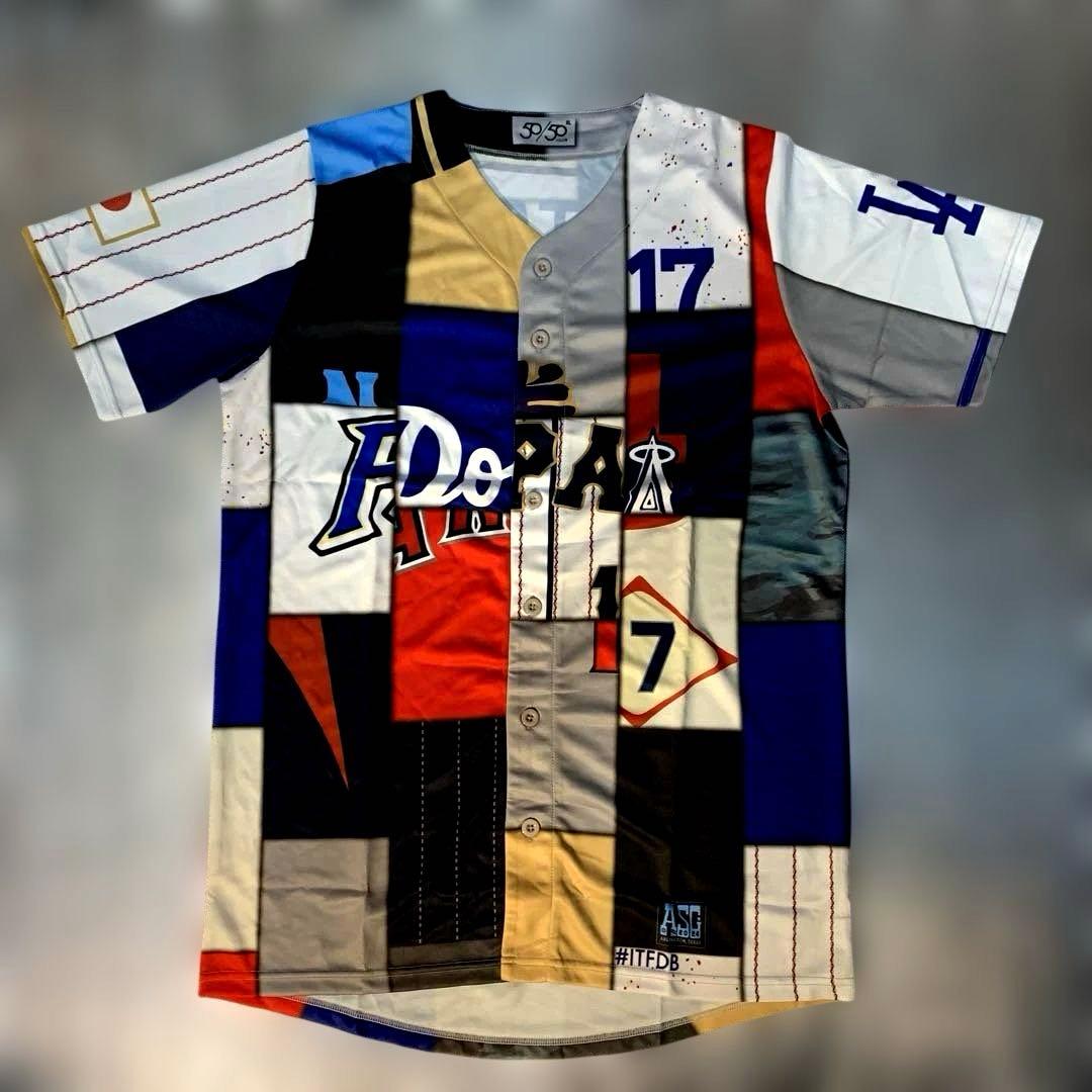 大谷翔平　プリントサイン付き歴代ミックスユニフォーム　50/50CLUB