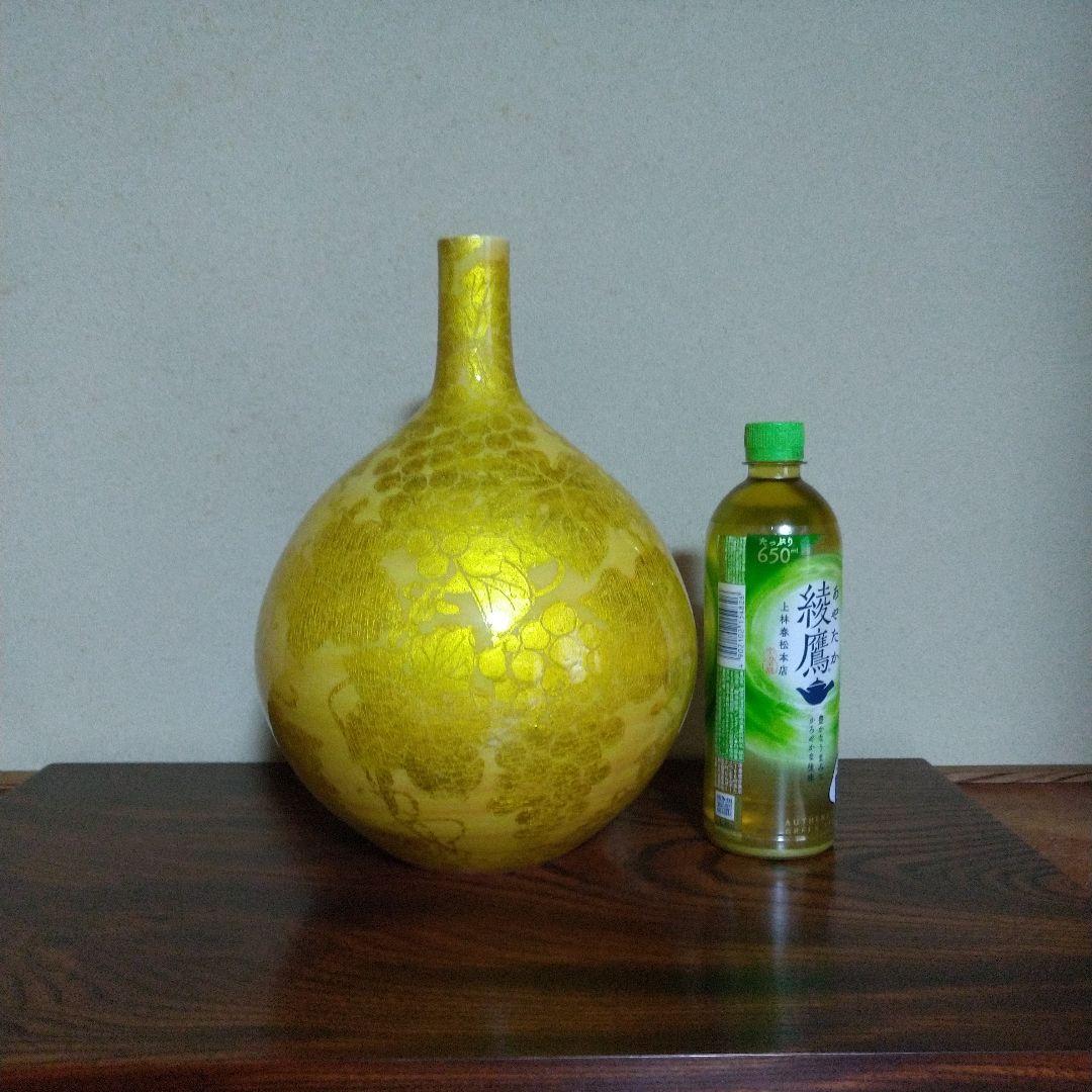 小野珀子　高さ約32cm　美術館級　釉裏金彩花壷 (葡萄図絵柄大花瓶)　桐共箱