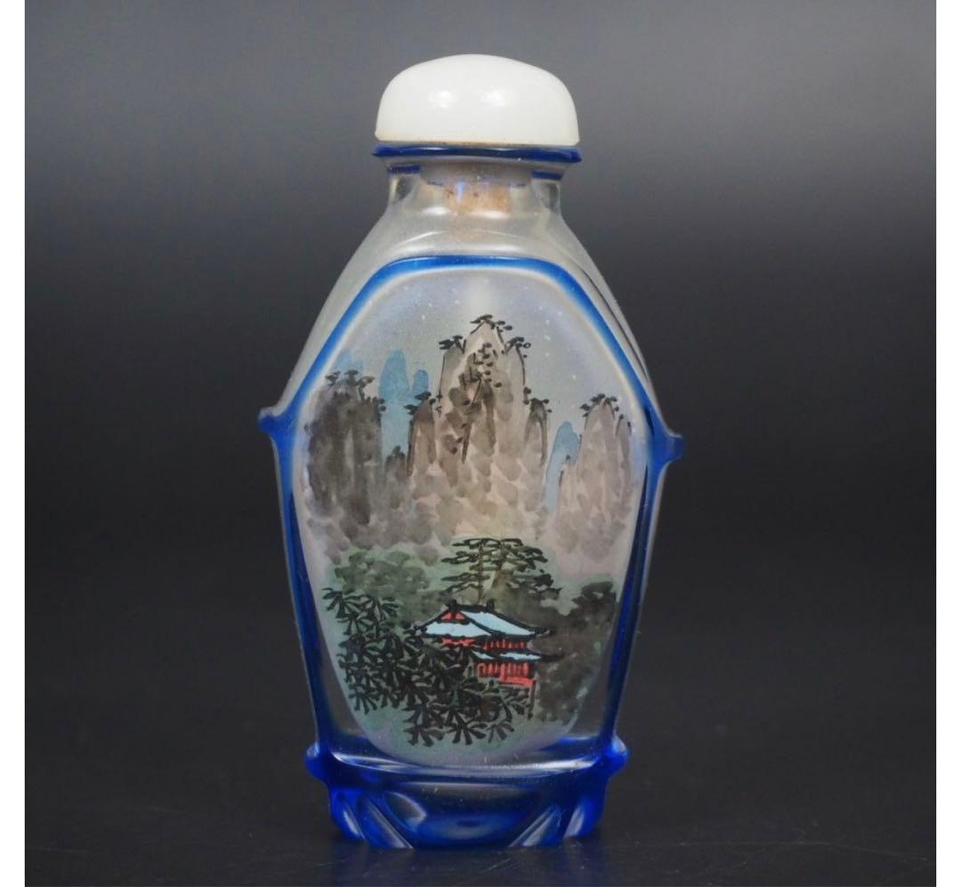 送料無料　色被せガラス手描き内画鼻煙壺　中国古玩