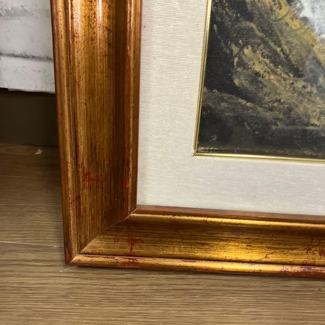 イタリア製 油絵 DE VITIS 風景画 山小屋 額縁入り DE VITIS