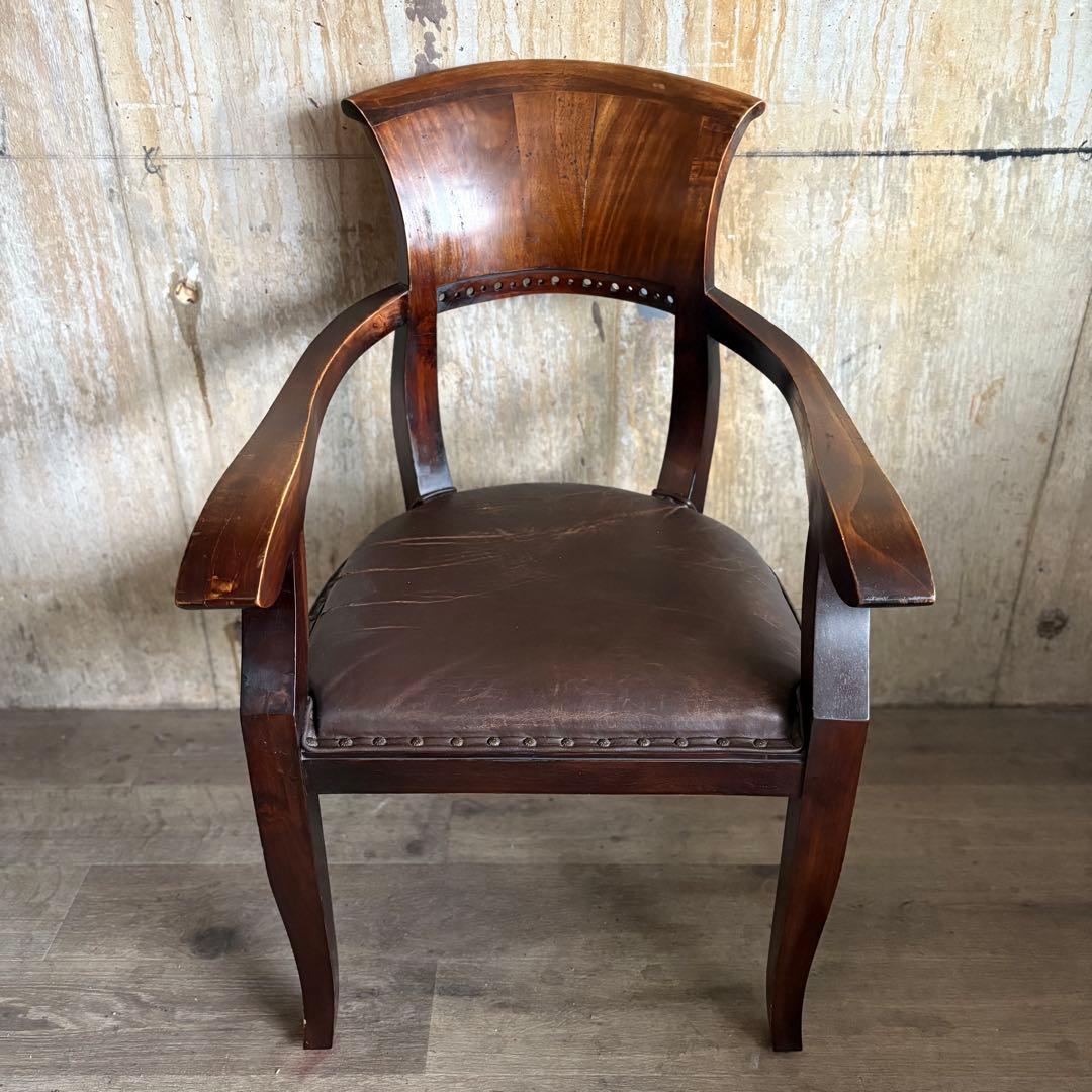 エスニックスタイル　レザーシート アームチェア ヴィンテージ　②