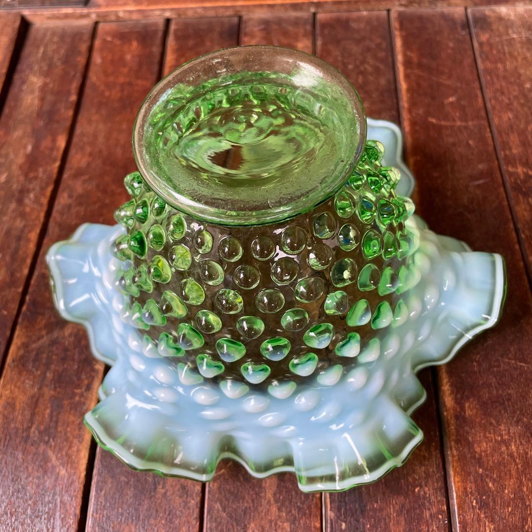 50s オールドフェントンFenton グリーンオパールセントガラスアンティーク