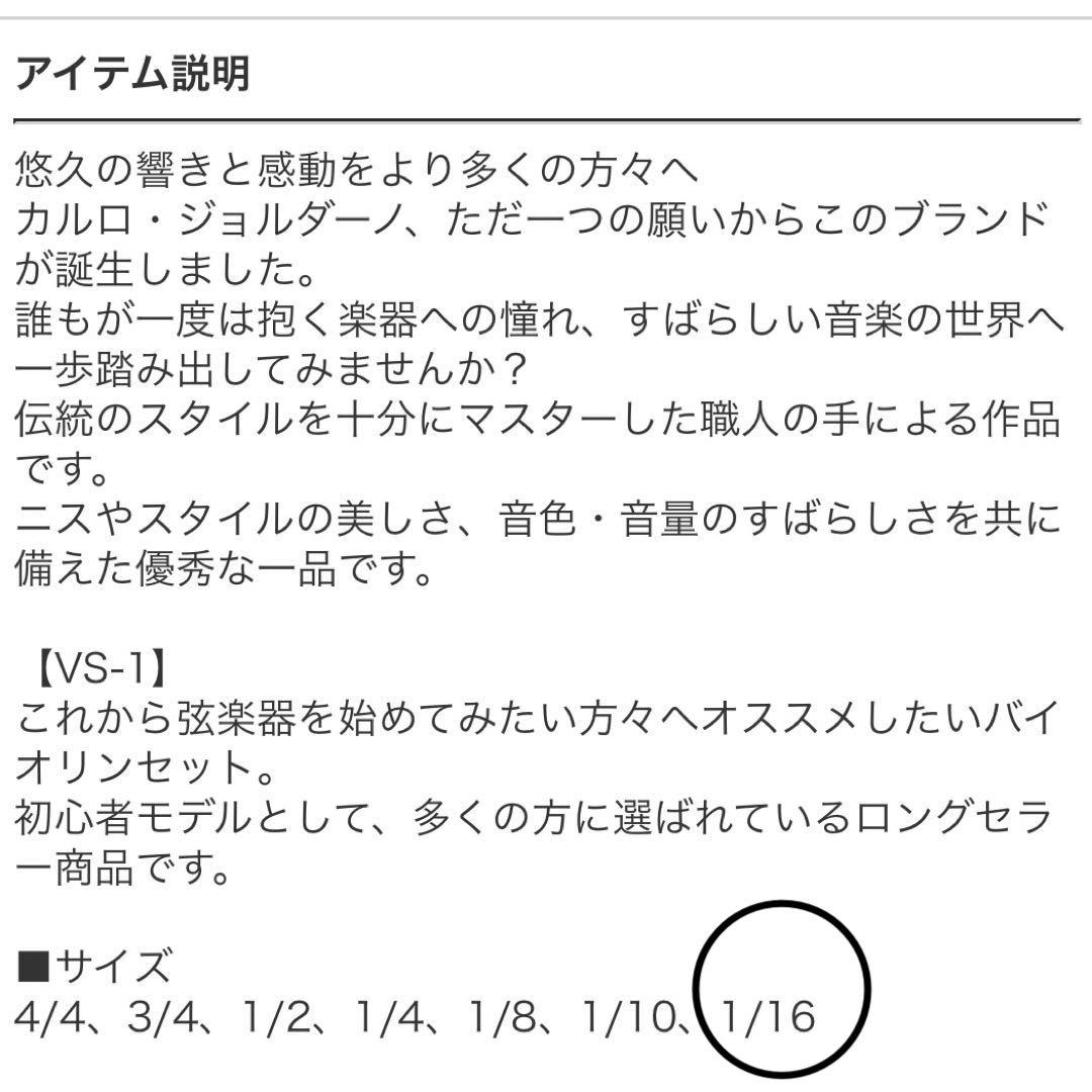 カルロジョルダーノヴァイオリンセット　VS-1 1/16 幼児初心者　バイオリン