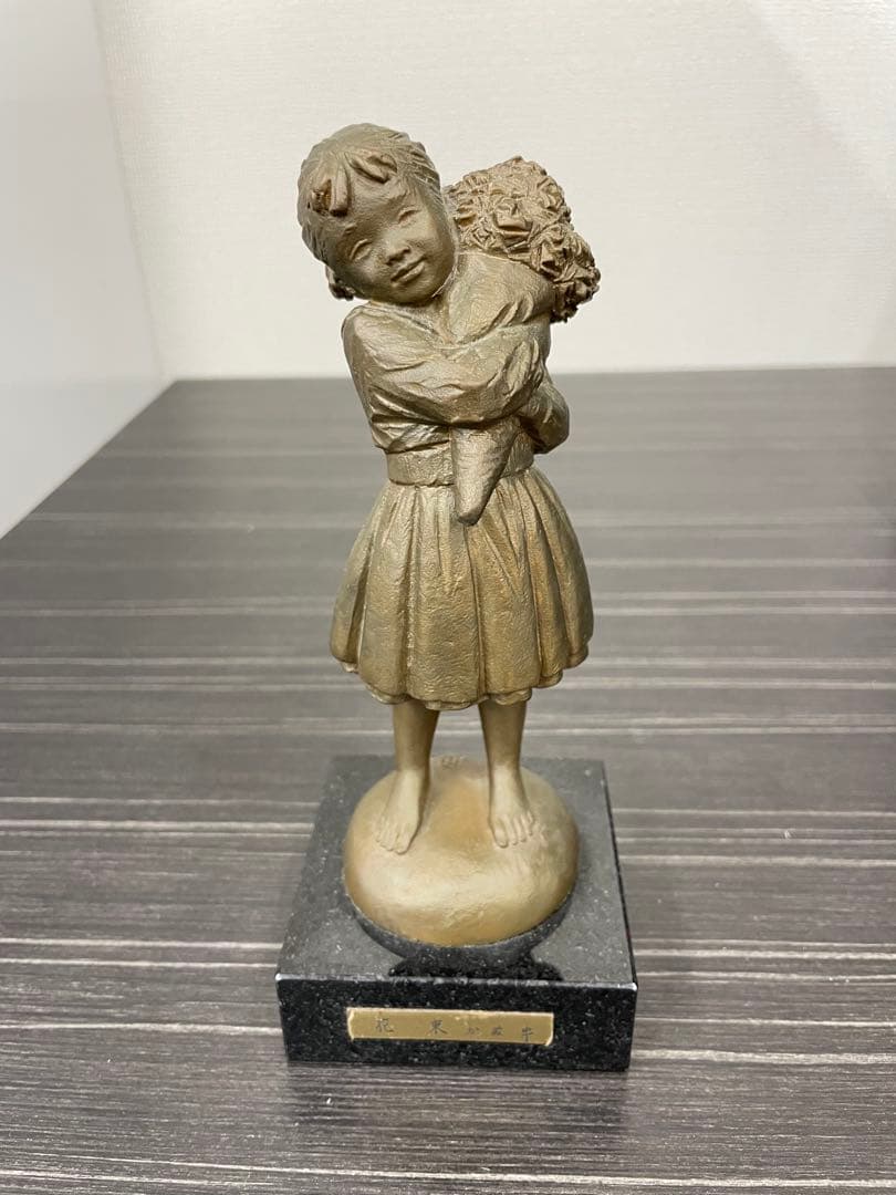 加藤豊 銅製 少女 ブロンズ像 『花束』