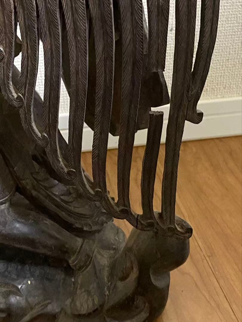 黒檀木彫り檀木彫り 希少中古シュヌ神バリ 置物高62.5cmx30cm重9kg