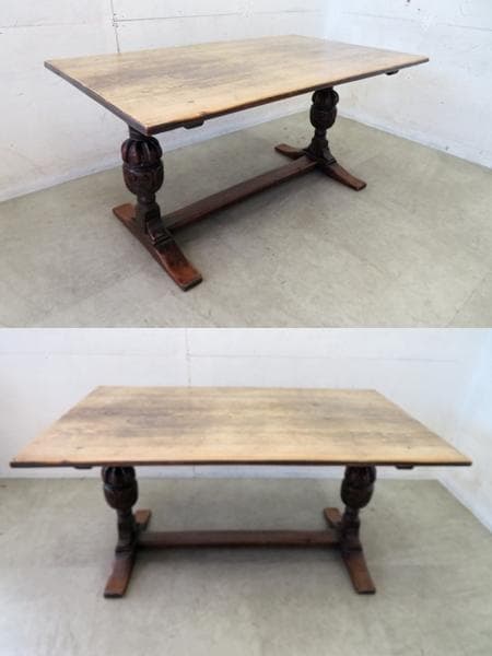イギリスアンティーク■無垢材■リフェクトリーテーブル■オーク■バルボスレッグ