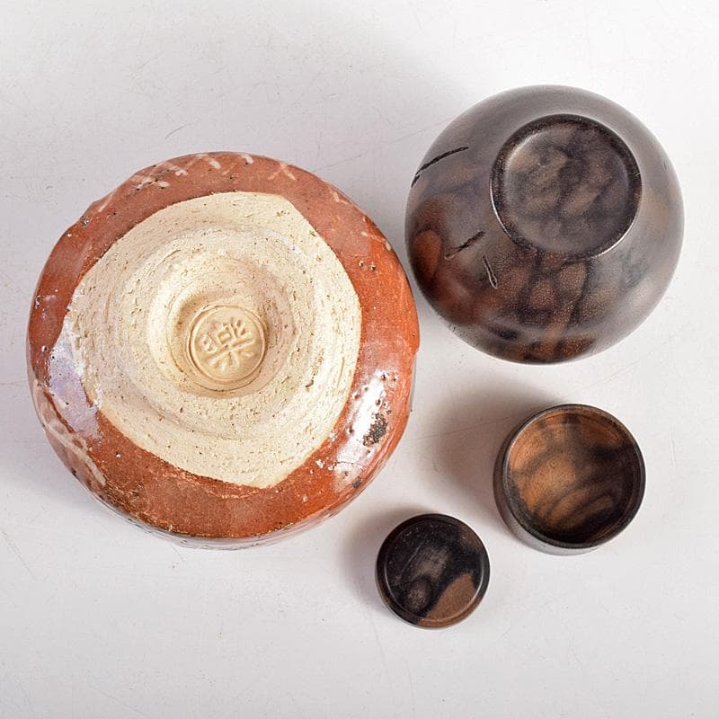 茶道具　時代　桐木地　茶箱　赤楽茶碗　黒柿茶壷など　五点　一式　D　R8789