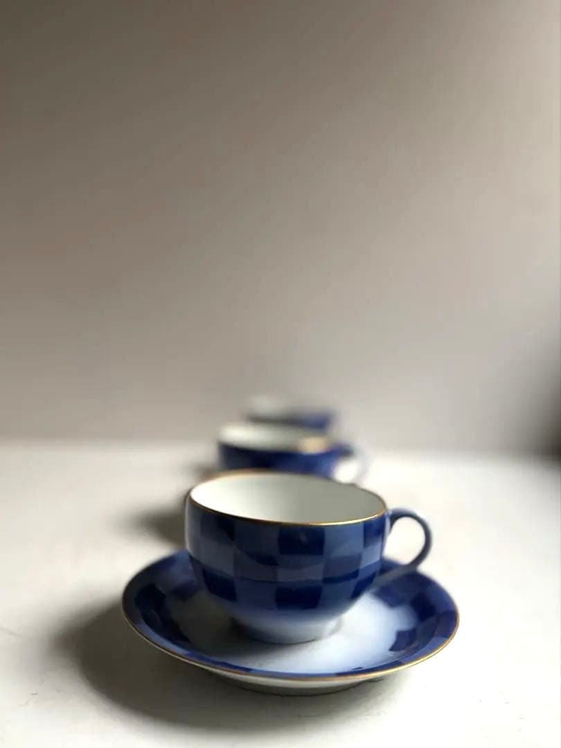 850 香蘭社 オールド香蘭社 市松文カップ&ソーサー 3点組 有田 明治 大正