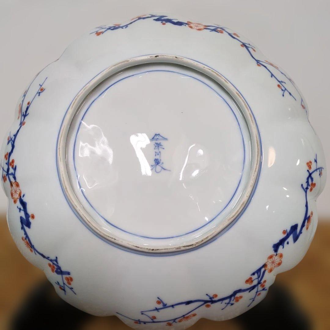 PEACE　深川製磁　あやめと朝顔　菊型飾皿　(裏側に傷あり）