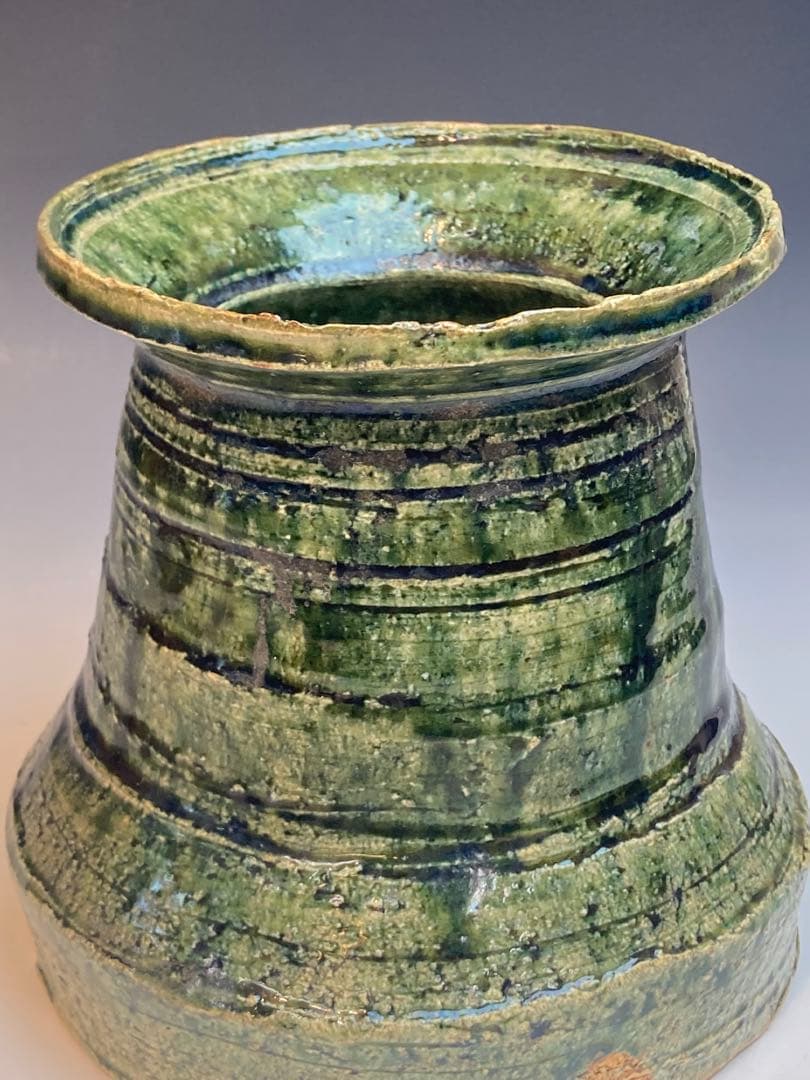 岡部嶺男 作 織部花入 花瓶 合箱 茶道具