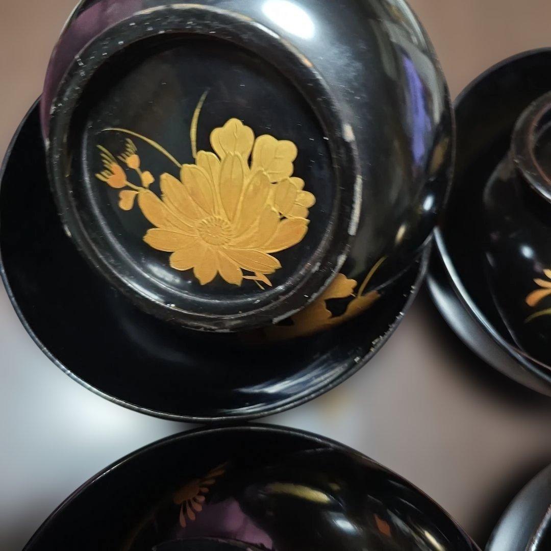 金蒔絵の施された輪島塗り漆器椀4個セット 金色装飾