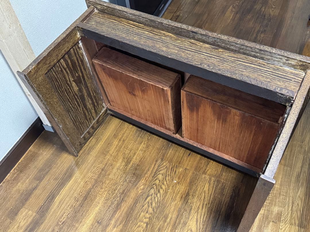 【セール〜1/30】レトロ家具 | 木製ダークブラウン座卓 引き出し2つ