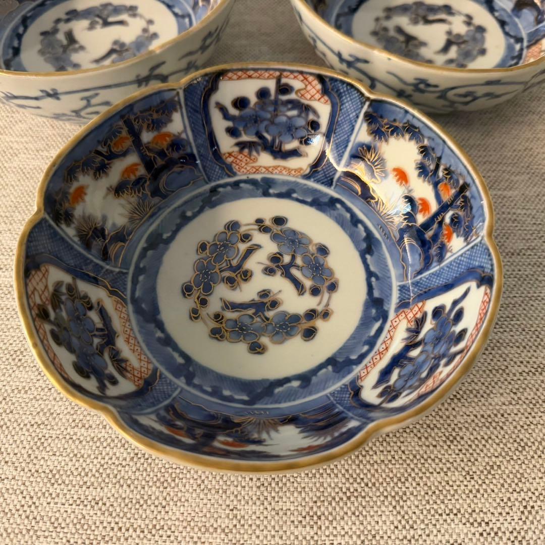 古伊万里　染錦　芙蓉手　松梅　渦福　なます皿　3枚