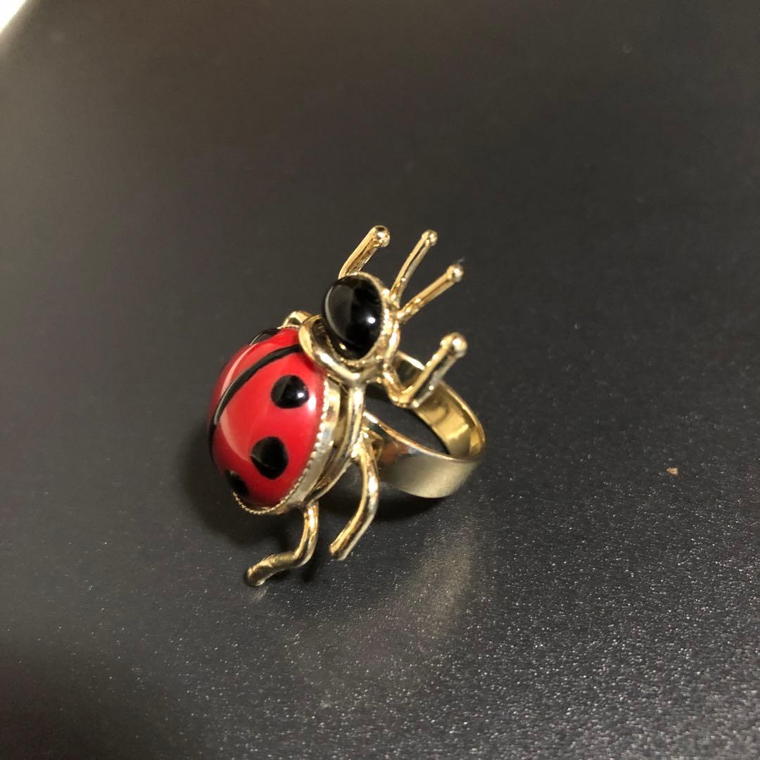 【新品】【フィリップ フェランデス】てんとう虫デザイン リング 赤黒