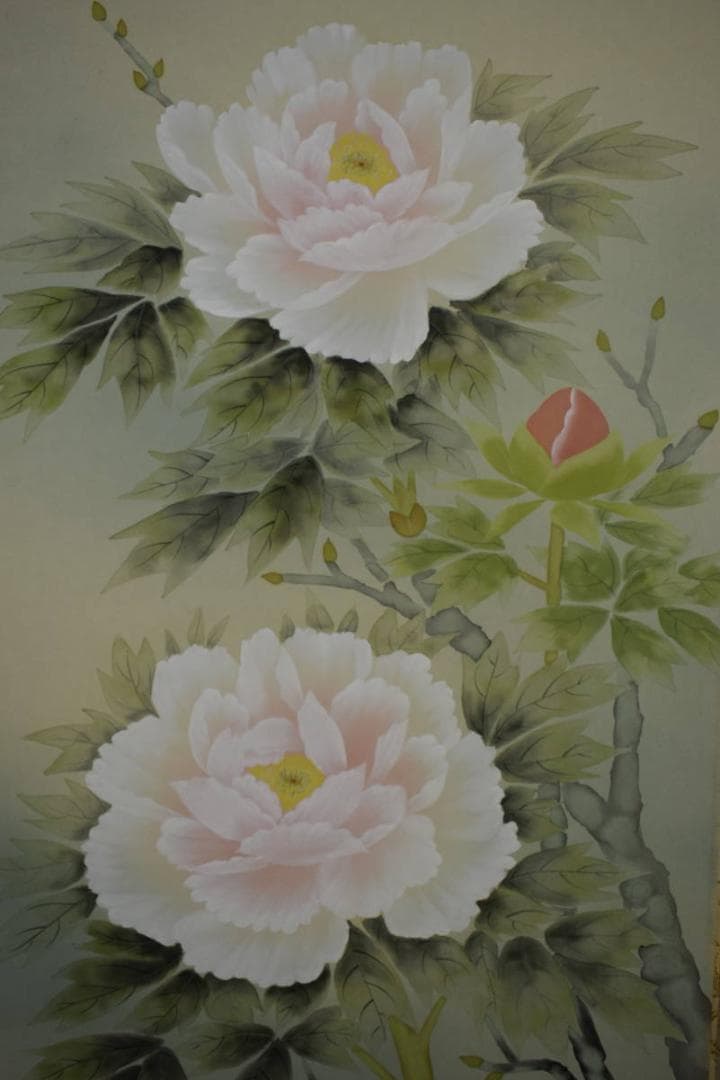 真作/高松素山/牡丹図/桐共箱付/布袋屋掛軸HI-517